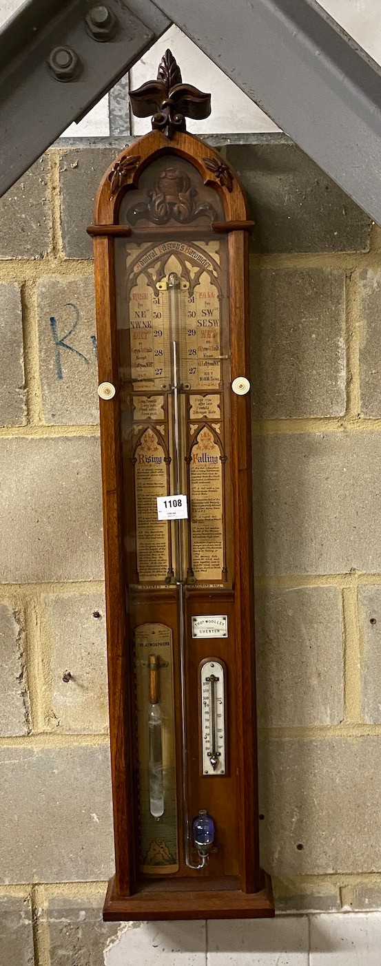 A Victorian oak Admiral Fitzroy type barometer by Thomas Woolley, Chester, height 116cm